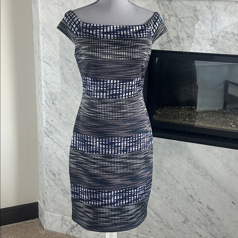 Vince Camuto Purple black and silver Patterned Midi Dress